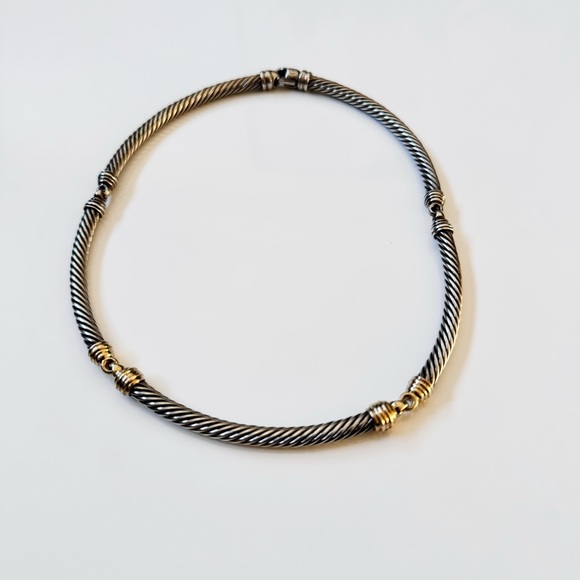 David Yurman Two Tone 925 14k Gold Ruby Cable Link Choker Necklace - Picture 8 of 13